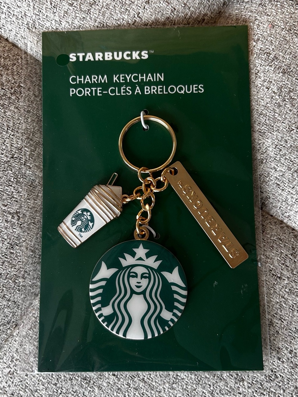 Starbucks 2026 Siren Logo Charm Keychain Gold Tone Coffee Cup NWT